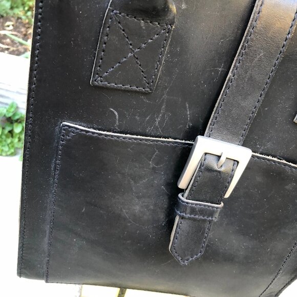 Vintage FRANCHI Square Midcentury Purse Black Leather Buckle Shoulder Hand Bag - Picture 5 of 10